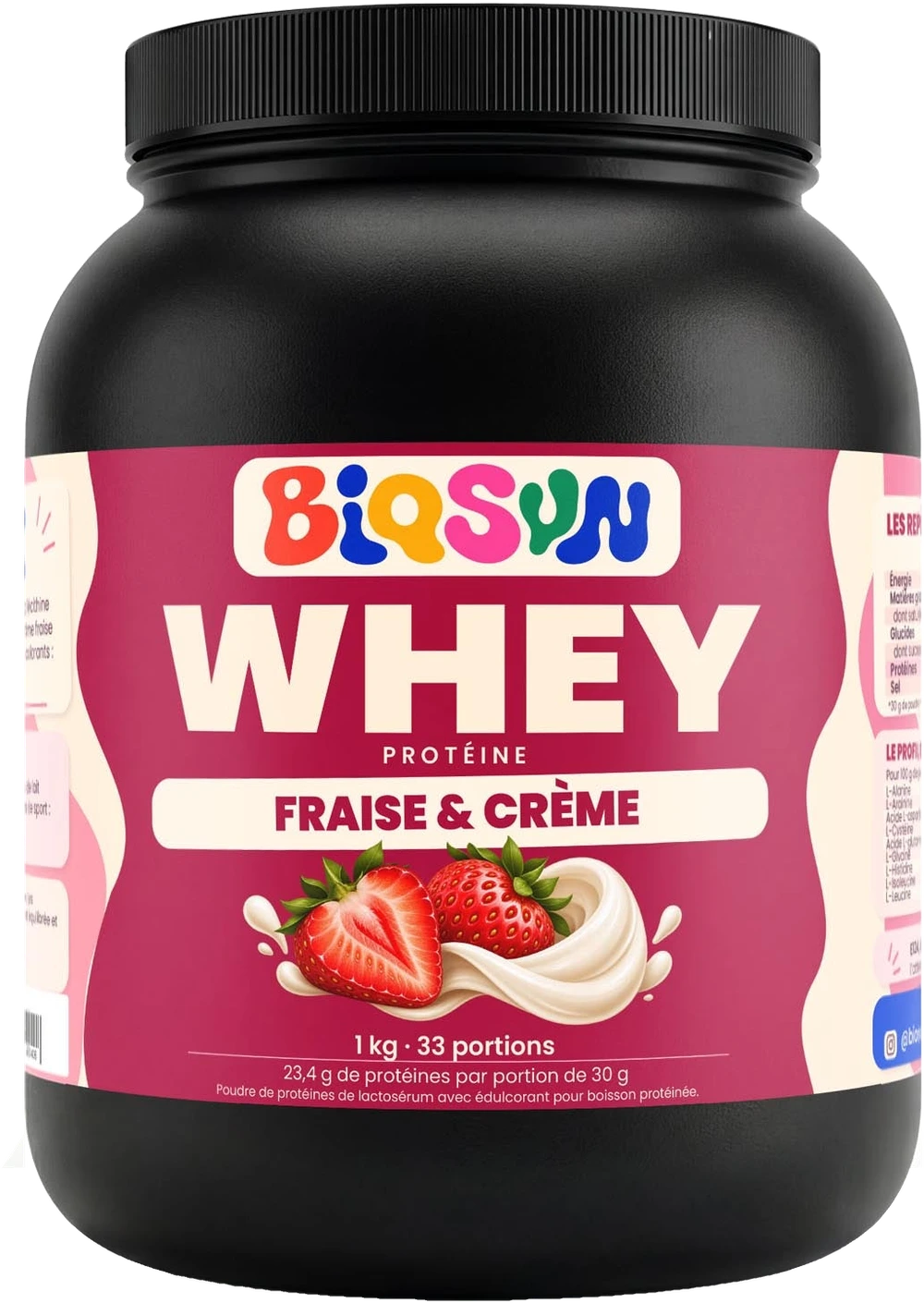 Whey fraise et crème - 1 kg