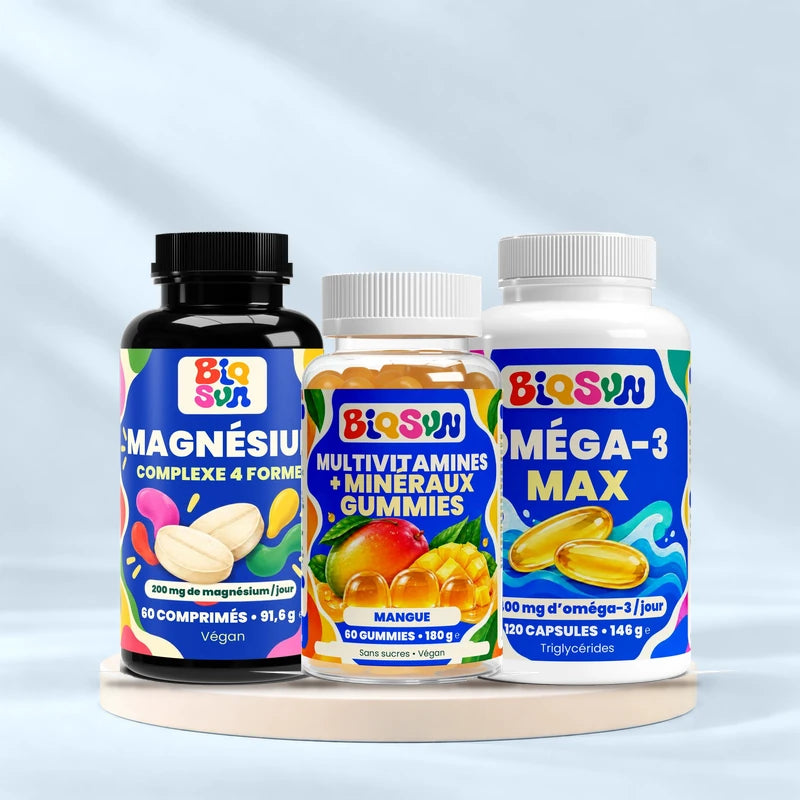 Magnésium, oméga-3 et multivitamines gummies BioSun